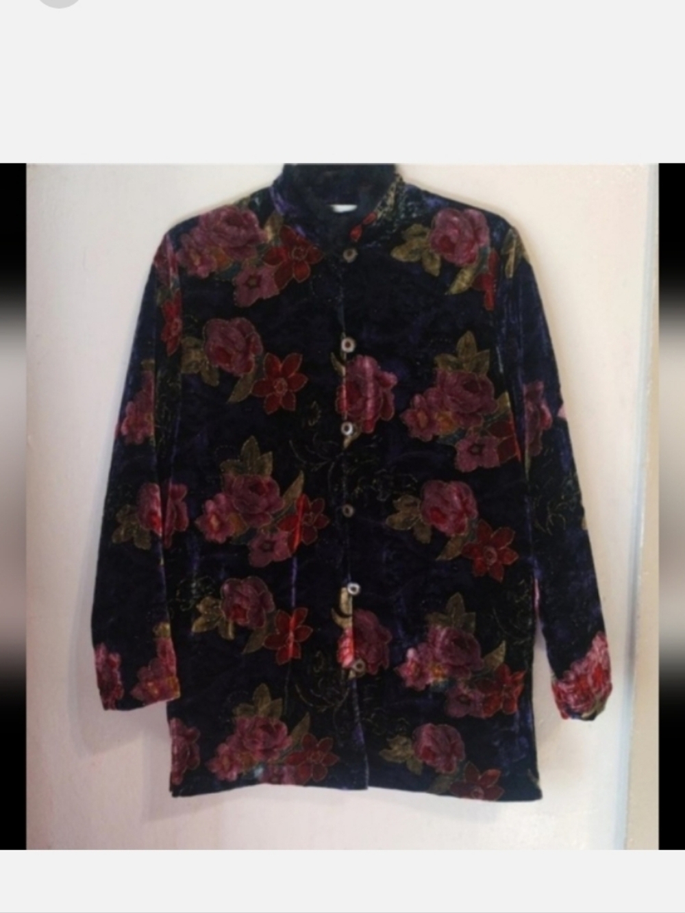 Whimsygoth Floral Burnout Velour Velvet Witchy women's Tunic Button Up Large